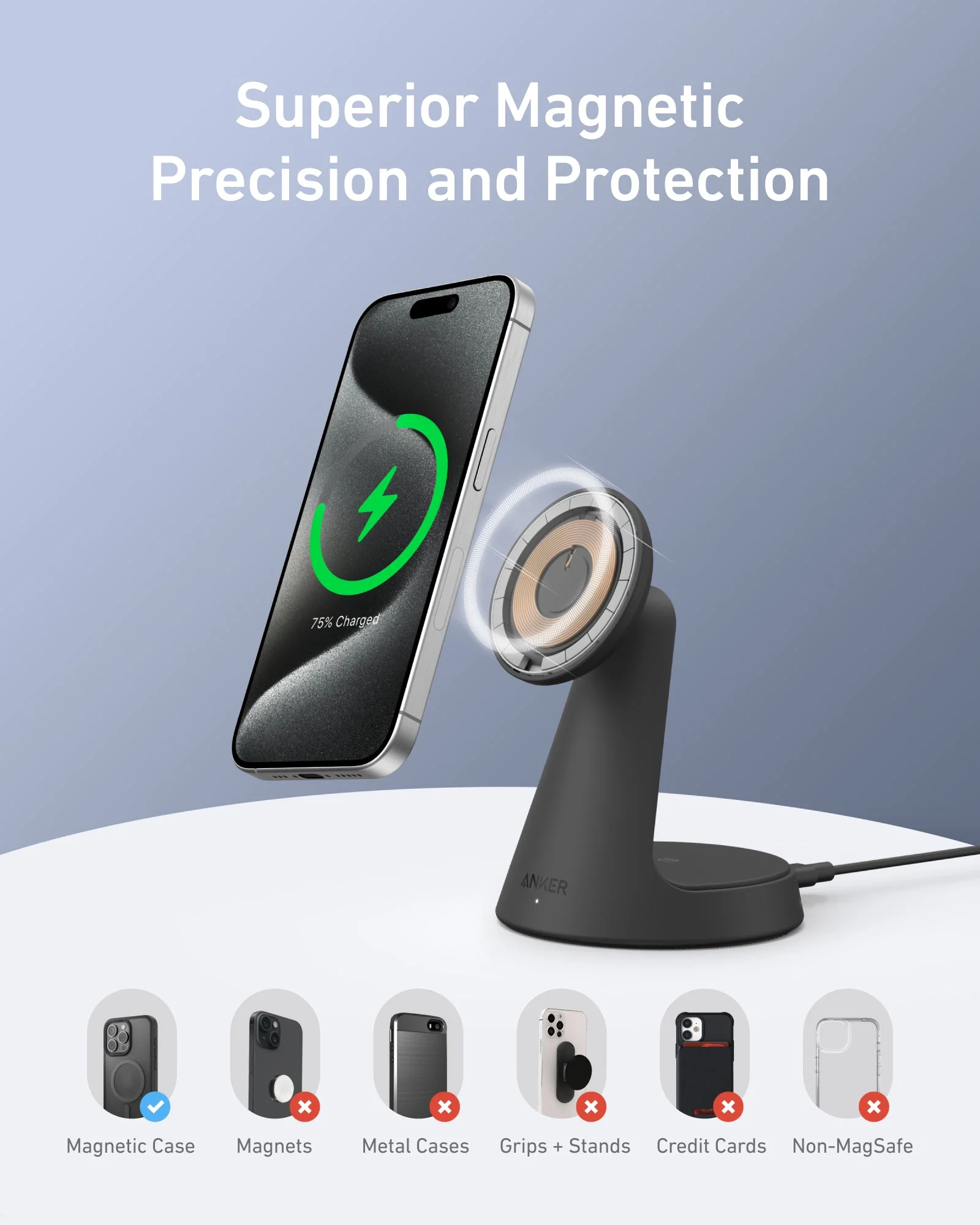 ANKER MAGGO WIRELESS 2-IN-1 DOCK STAND CHARGER BLACK A25M7H11 - Image 2