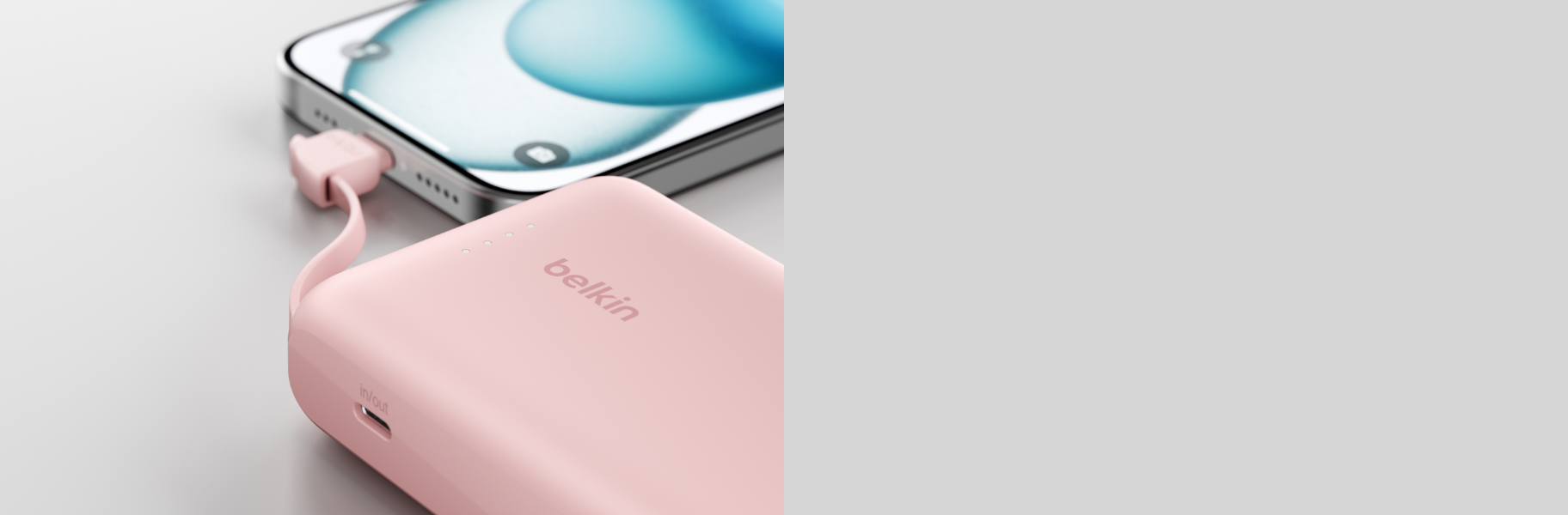 BELKIN BOOST CHARGE POWER BANK 20K WITH USB C INTEGRATED CABLE PD 30W PINK BPB024HQPK - Image 6