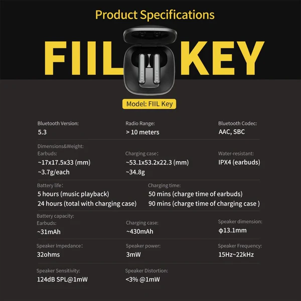 FIIL KEY TRUE WIRELESS EARBUDS BLACK F038 - Image 3