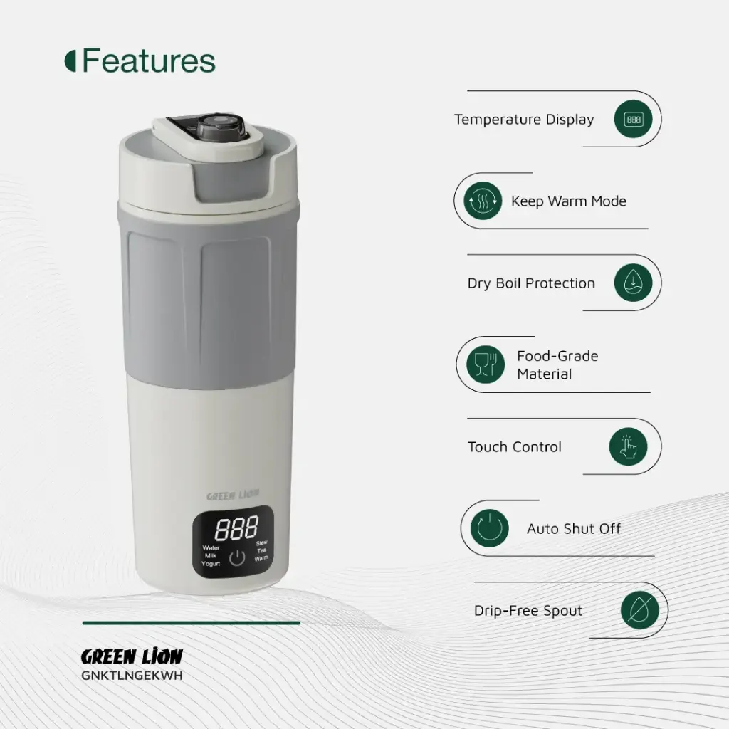 GREEN LION KETTLE & GO ELECTRIC KETTLE 600ML WHITE GNKTLNGEKWH - Image 8