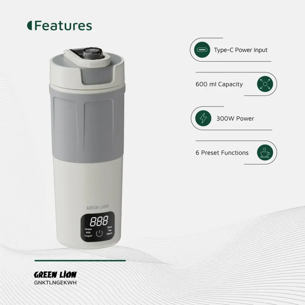 GREEN LION KETTLE & GO ELECTRIC KETTLE 600ML WHITE GNKTLNGEKWH - Image 7