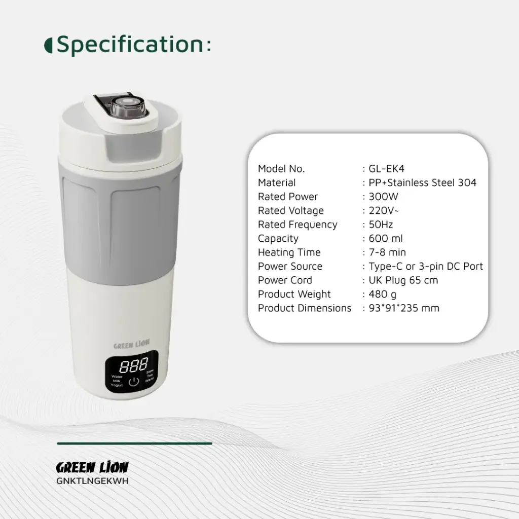 GREEN LION KETTLE & GO ELECTRIC KETTLE 600ML WHITE GNKTLNGEKWH - Image 9
