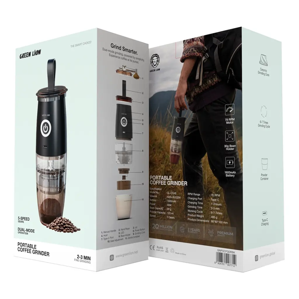 GREEN LION PORTABLE COFFEE GRINDER BLACK GNPCGKF01BK - Image 3