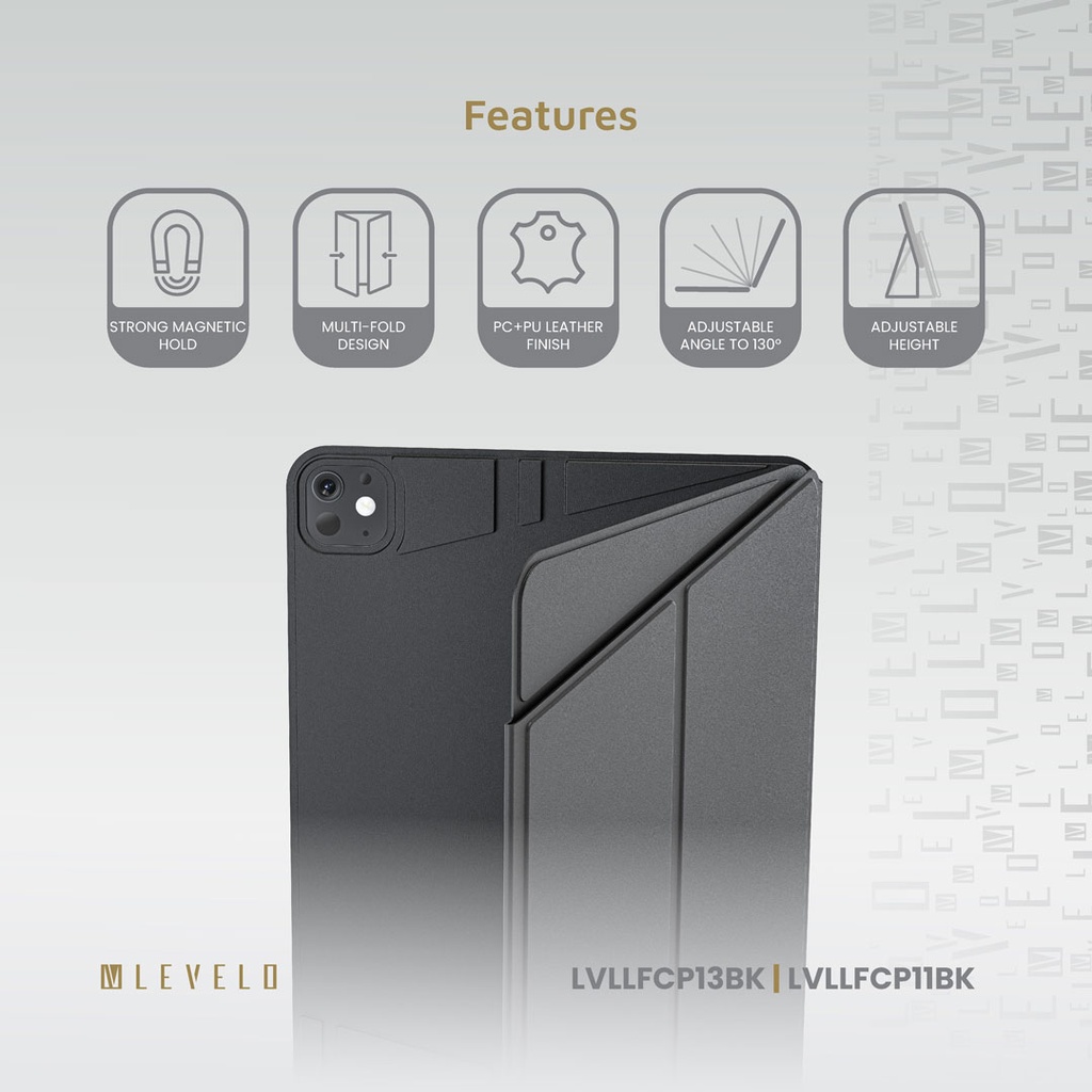 LEVELO LUXORA FOLIO IPAD PRO 13 ADJUSTABLE ANGLE BLACK CASE LVLLFCP13BK - Image 7