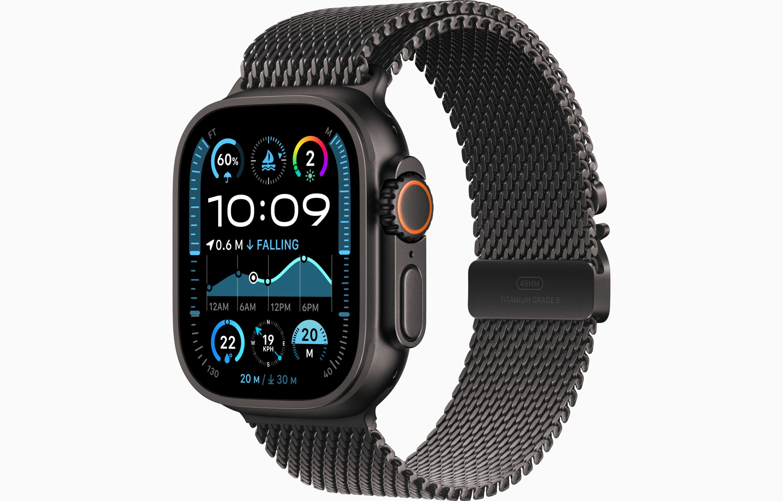 APPLE WATCH ULTRA 2 49MM (2024) GPS + CELLULAR BLACK TITANIUM CASE WITH BLACK MILANESE LOOP BAND MX5U3 - Image 6