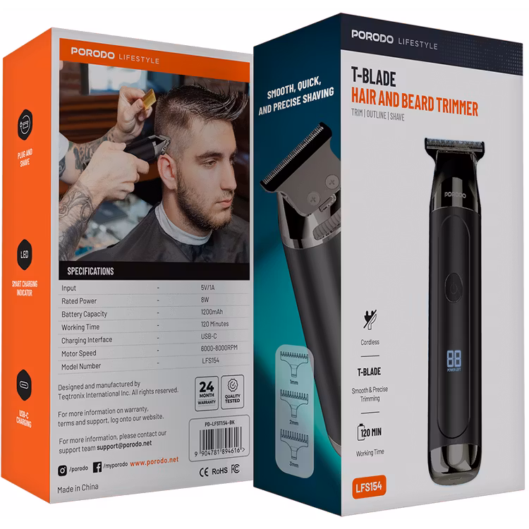 PORODO LIFESTYLE T-BLADE HAIR AND BEARD TRIMMER BLACK PD-LFST154-BK - Image 2