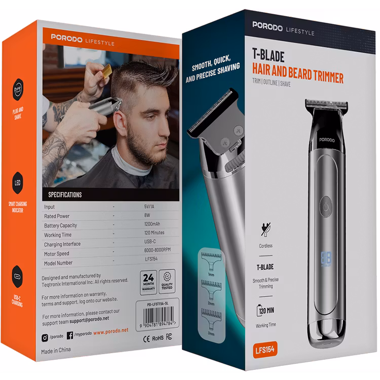 PORODO LIFESTYLE T-BLADE HAIR AND BEARD TRIMMER SILVER PD-LFST154-SL - Image 2