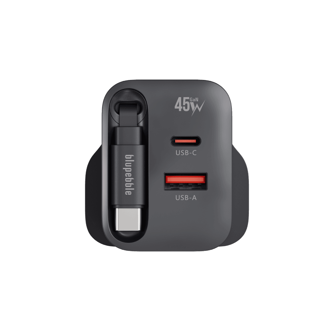 BLUPEBBLE POWERCORE 45W 2 PORTS PD GAN FAST CHARGER PD45W BLACK BP-PD45GANRC-BK - Image 2