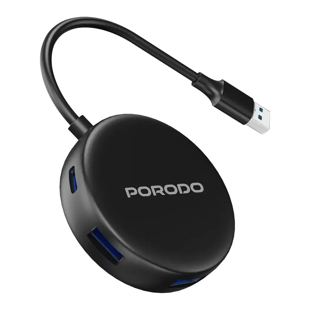 PORODO USB 3.0 MULTI-PORT HUB USB-C POWER SUPORT BLACK PD51CHBBK - Image 3