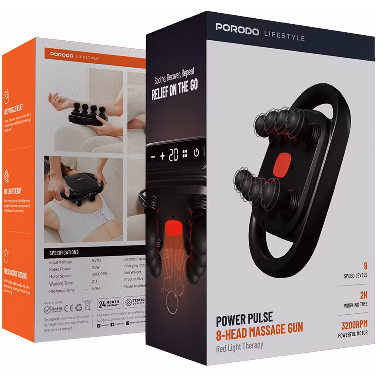 PORODO POWER PULSE 8 HEAD MASSAGE GUN BLACK PDLFST191BK - Image 2
