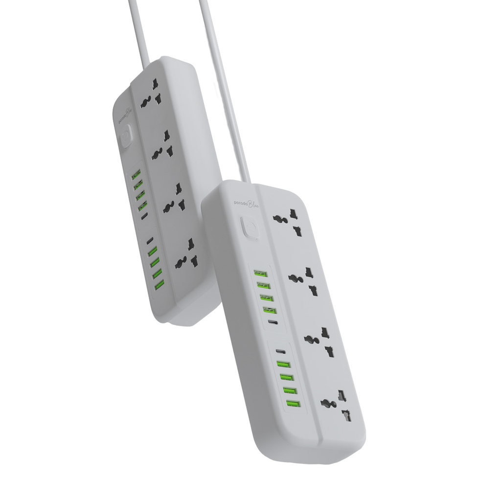 PORODO BLUE 4 UNIVERSAL SOCKET POWER STRIP 3M WHITE PB-4ACPS2C8A-WH - Image 4