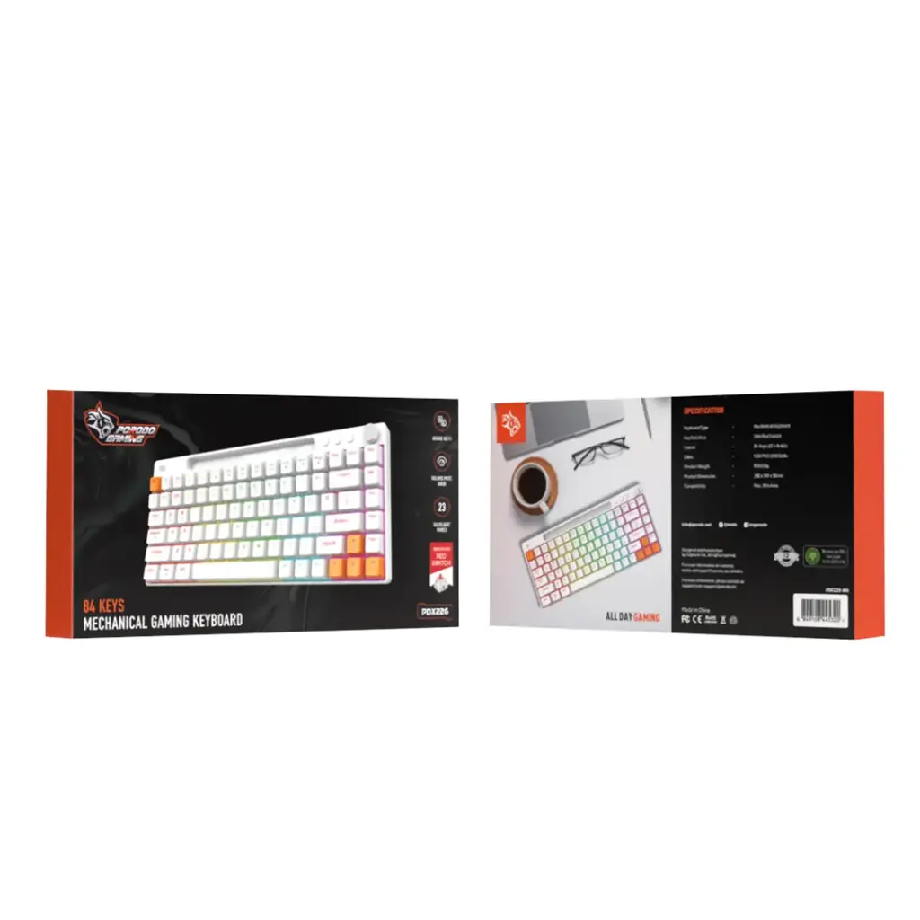 PORODO GAMING 84 KEYS MECHANICAL GAMING KEYBOARD WHITE PDX226-WH - Image 2