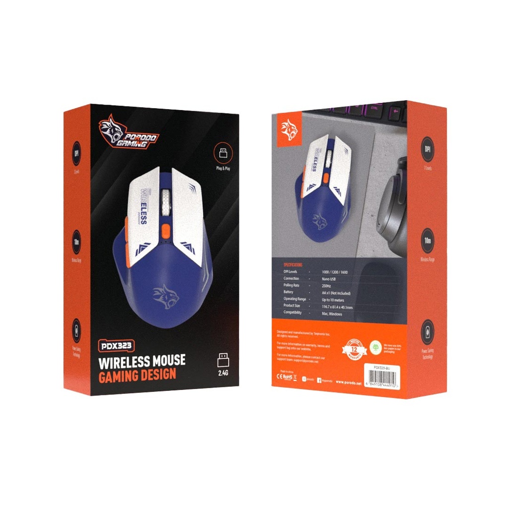 PORODO GAMING DESIGN WIRELESS MOUSE BLUE PD323-BU - Image 4