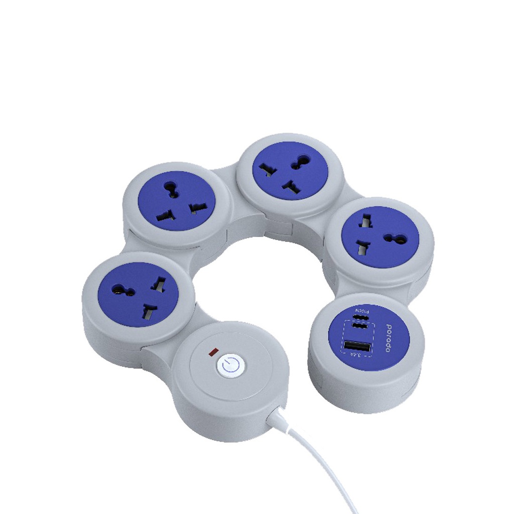 PORODO 2500W UNIVERSAL USB C MULTI SOCKET STRIP GRAY PD-FWCH020-GY - Image 2