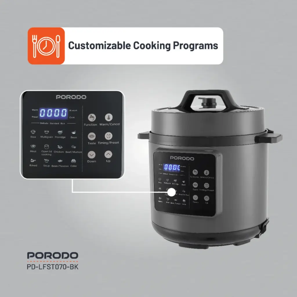 PORODO LIFESTYLE 1300W MULTI CUISINE PRESSURE COOKER BLACK PD-LFST070-BK - Image 10