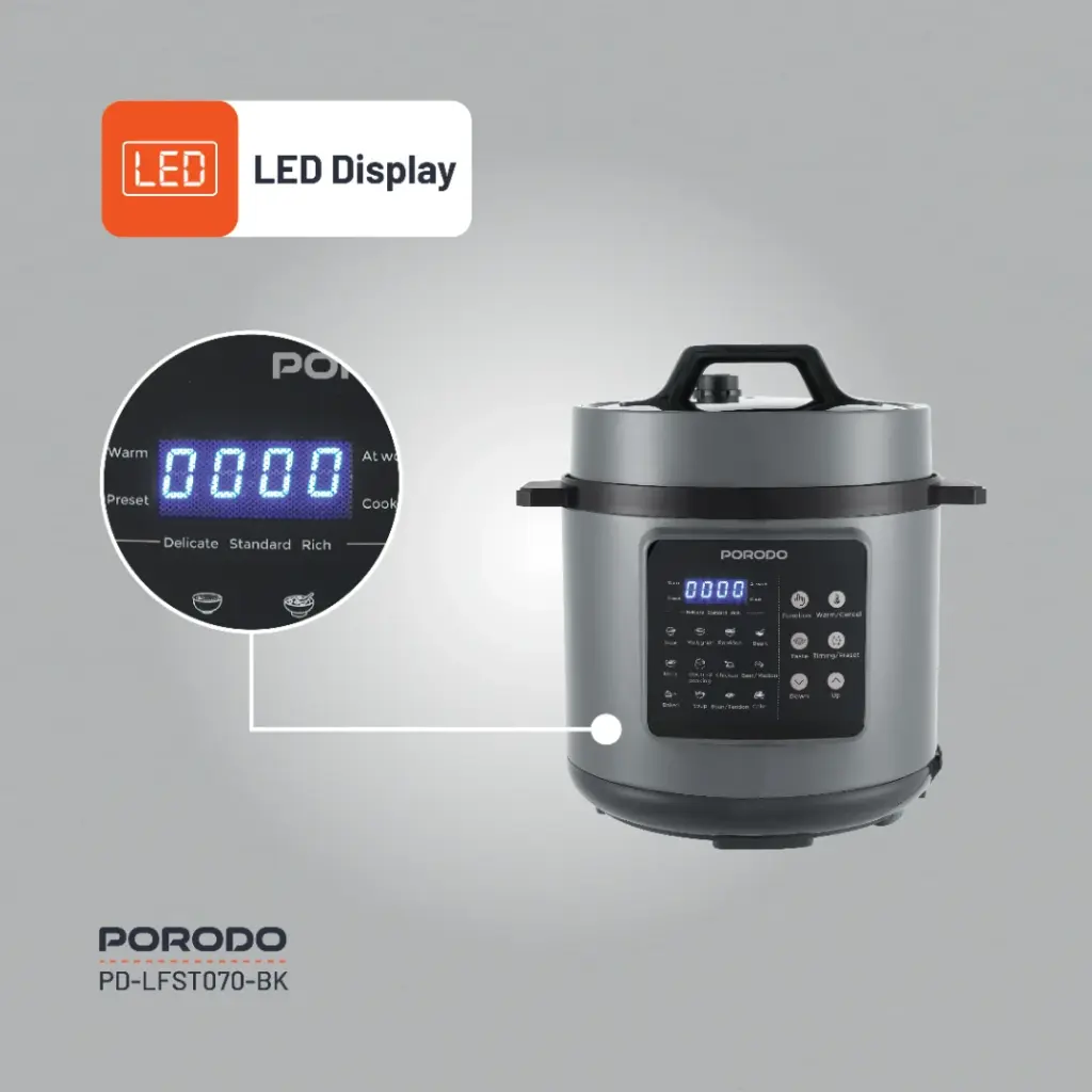 PORODO LIFESTYLE 1300W MULTI CUISINE PRESSURE COOKER BLACK PD-LFST070-BK - Image 8