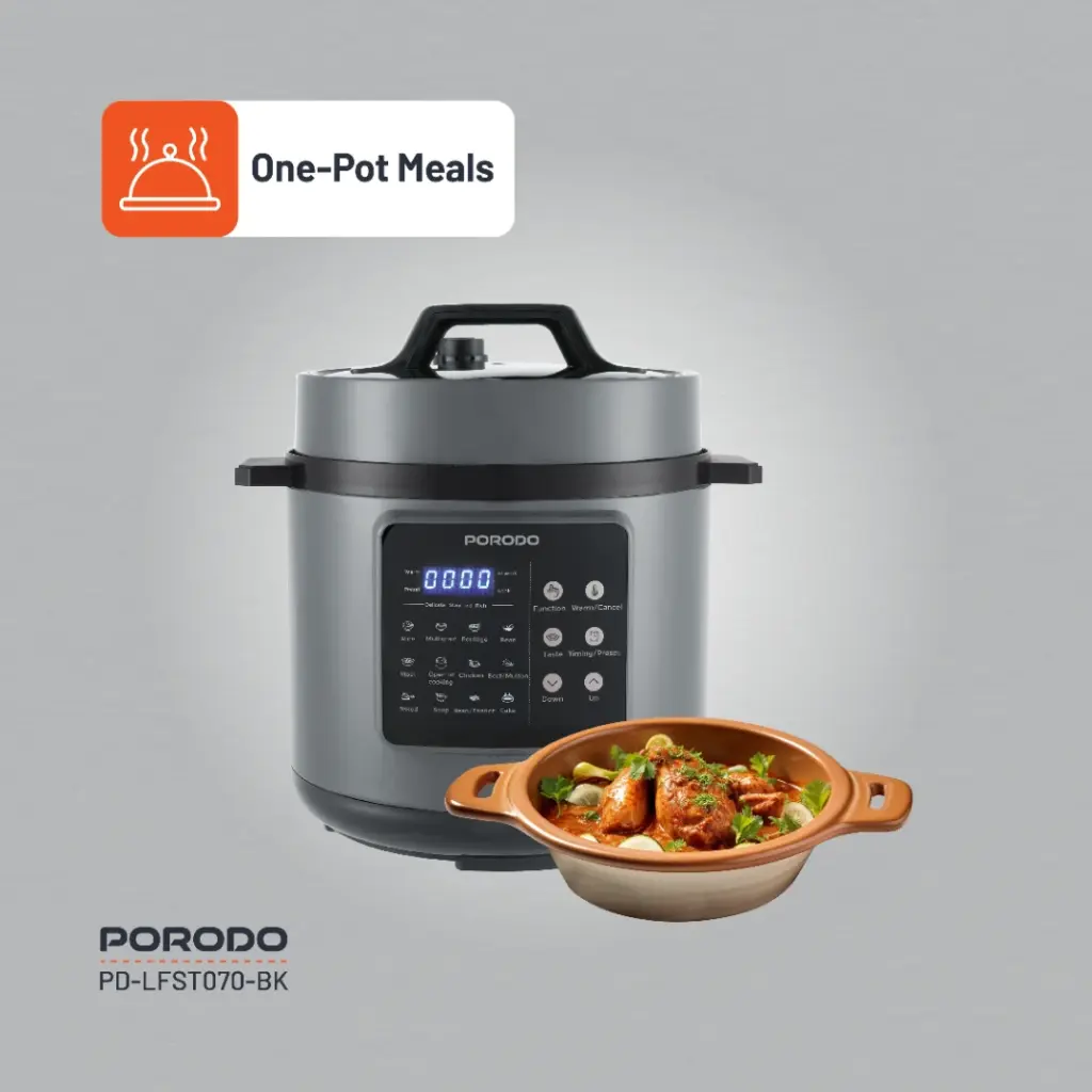 PORODO LIFESTYLE 1300W MULTI CUISINE PRESSURE COOKER BLACK PD-LFST070-BK - Image 7