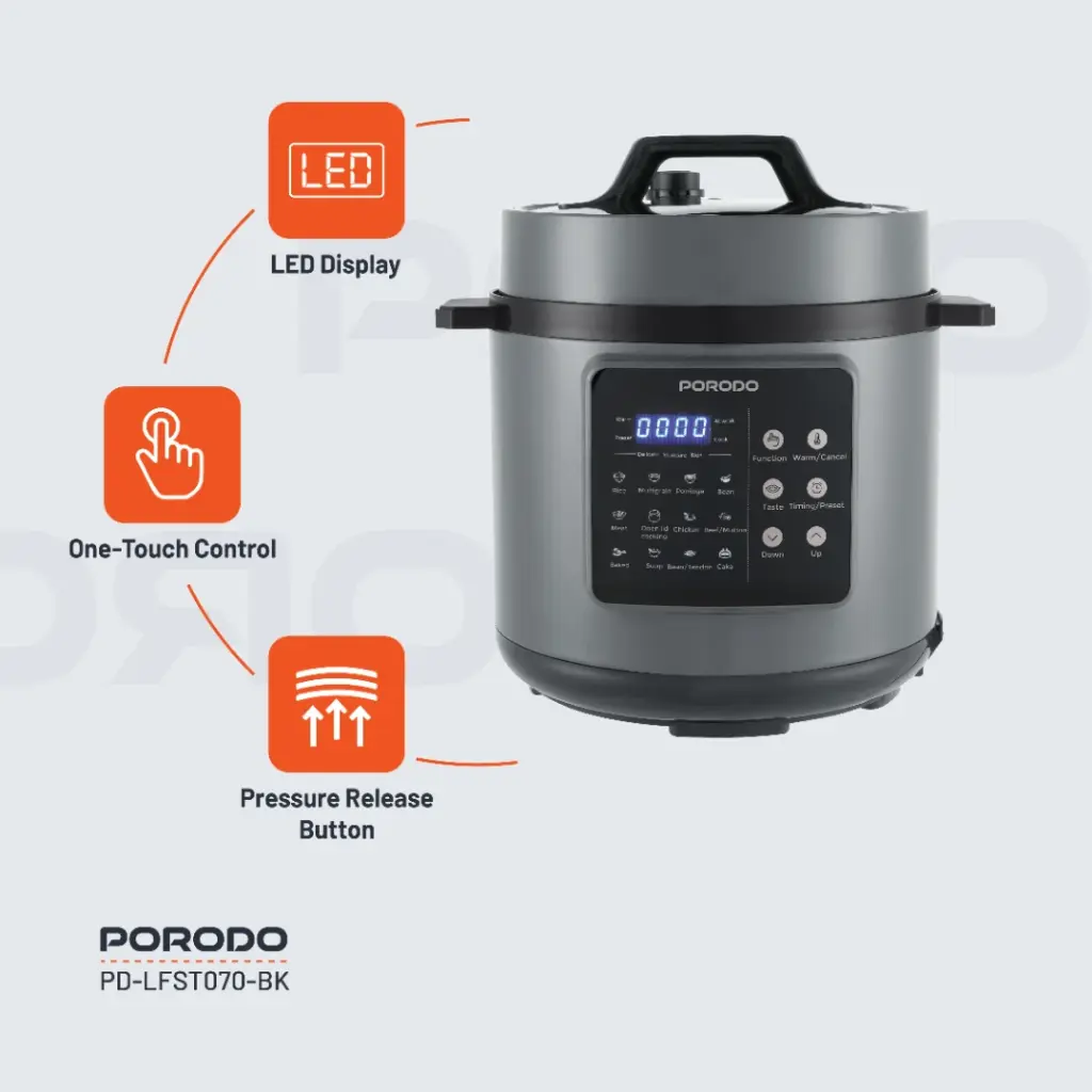 PORODO LIFESTYLE 1300W MULTI CUISINE PRESSURE COOKER BLACK PD-LFST070-BK - Image 12