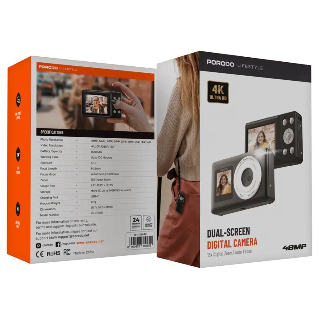 PORODO LIFESTYLE DUAL SCREEN DIGITAL CAMERA BLACK PD-ETK07-BK - Image 2