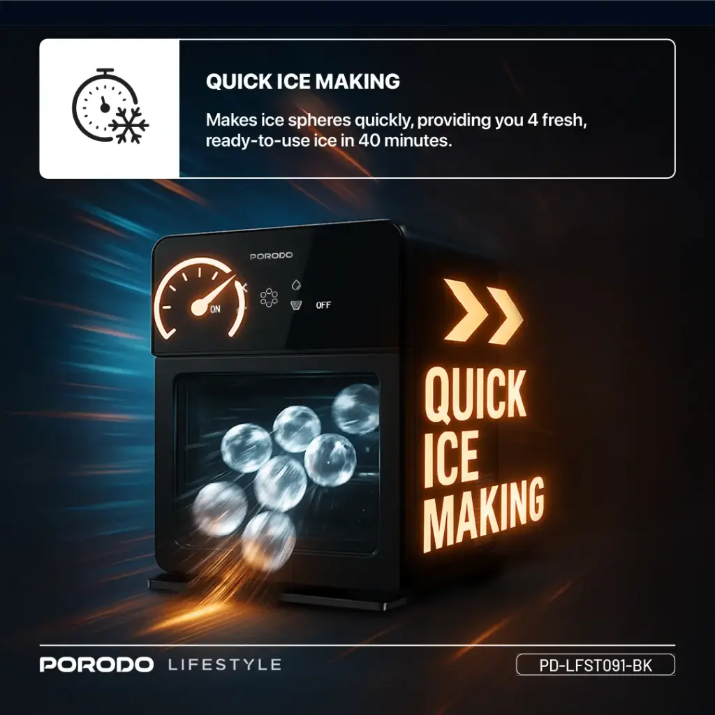 PORODO SPHERE ICE MACHINE 1.6L BLACK PD-LFST091-BK - Image 3