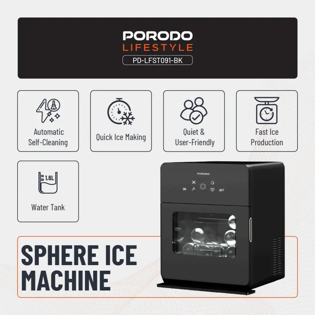 PORODO SPHERE ICE MACHINE 1.6L BLACK PD-LFST091-BK - Image 8