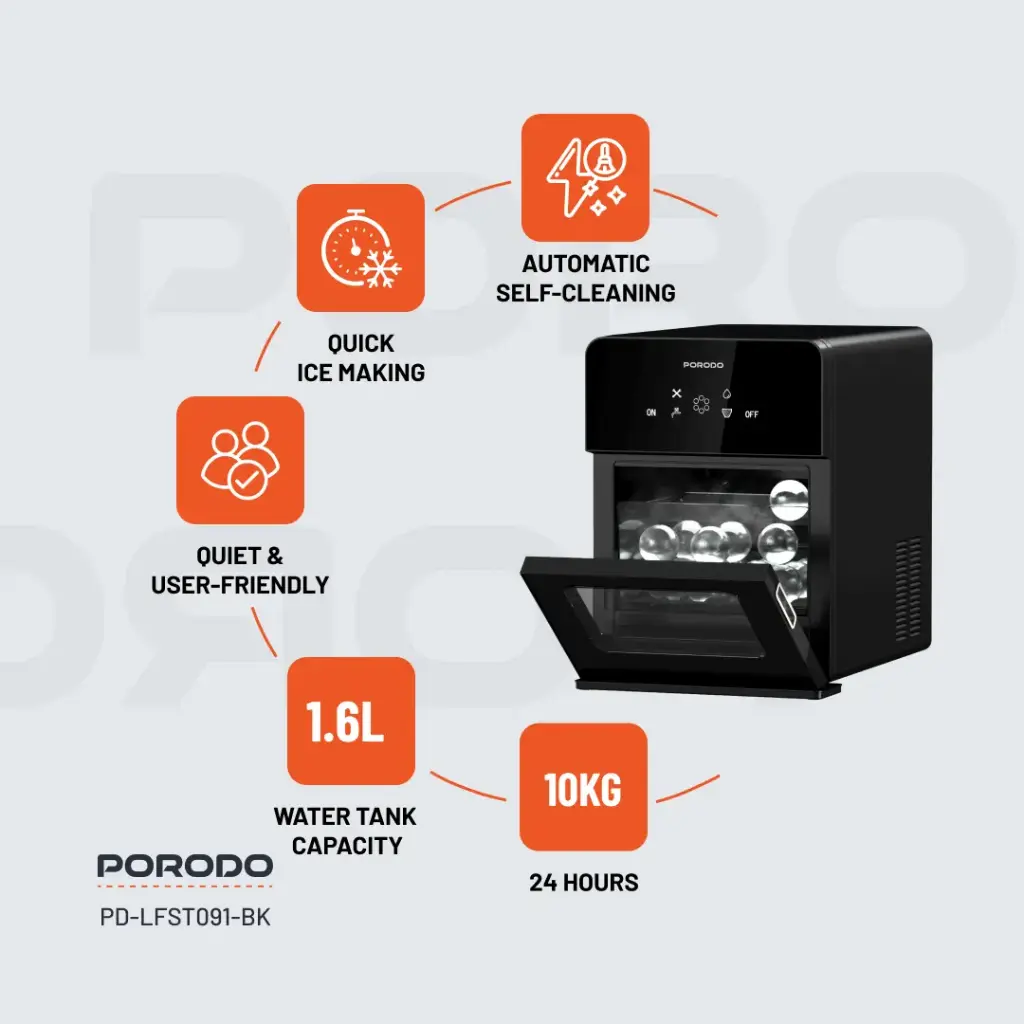 PORODO SPHERE ICE MACHINE 1.6L BLACK PD-LFST091-BK - Image 14