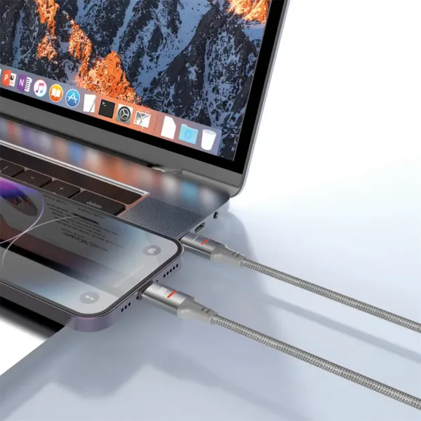 PORODO USB C TO USB C LED LIGHT CABLE 1.2M DESERT TITANIUM PD-CBL0028-GY-C - Image 2