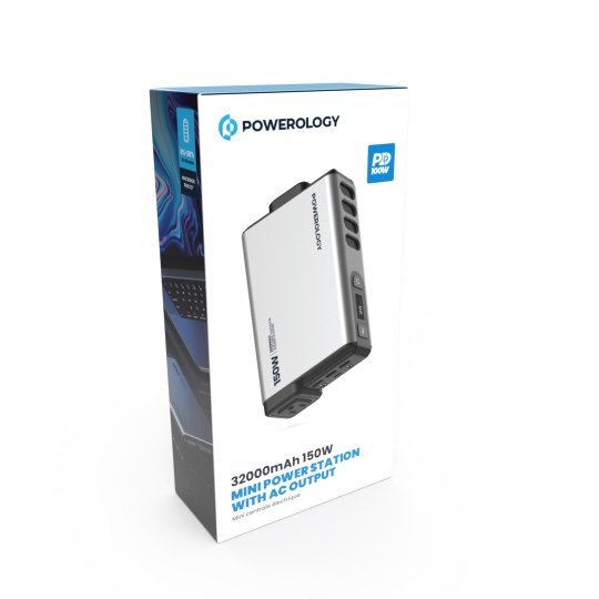 POWEROLOGY 32000MAH 150W MINI POWER STATION WITH AC OUTPUT GREY PPBCHA31 - Image 3