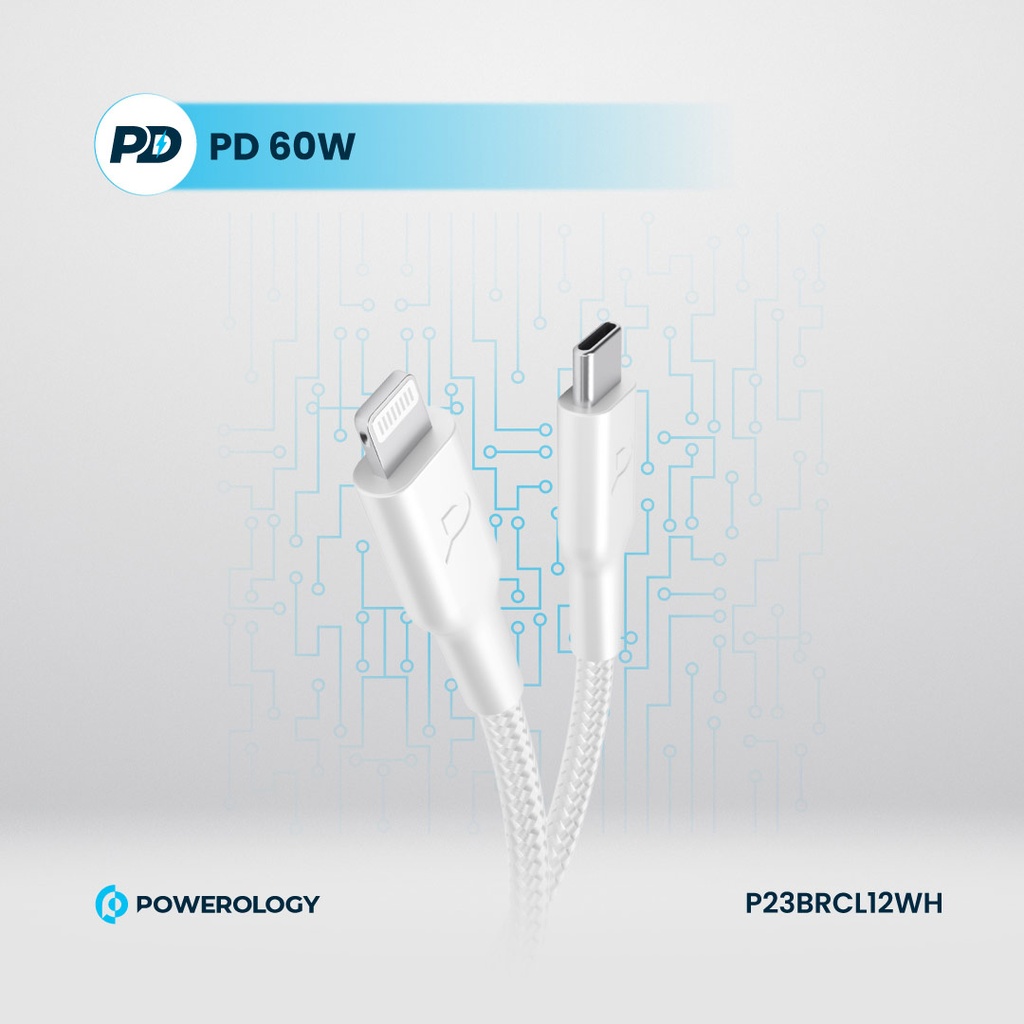 POWEROLOGY BRAIDED USB C TO USB C LIGHTNING DATA CABLE 1.2M WHITE - Image 5