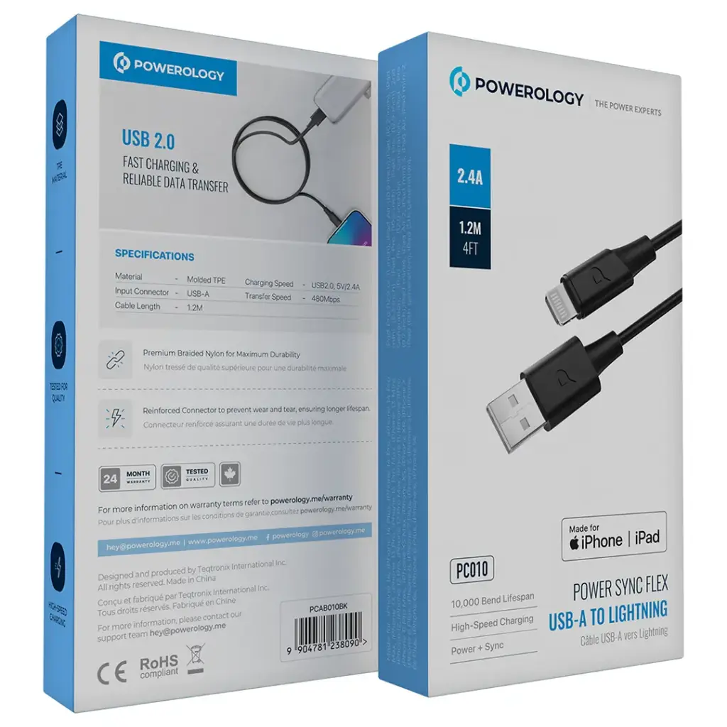 POWEROLOGY POWER SYNC FLEX USB A TO LIGHTNING CABLE 1.2M BLACK PCAB010BK - Image 3