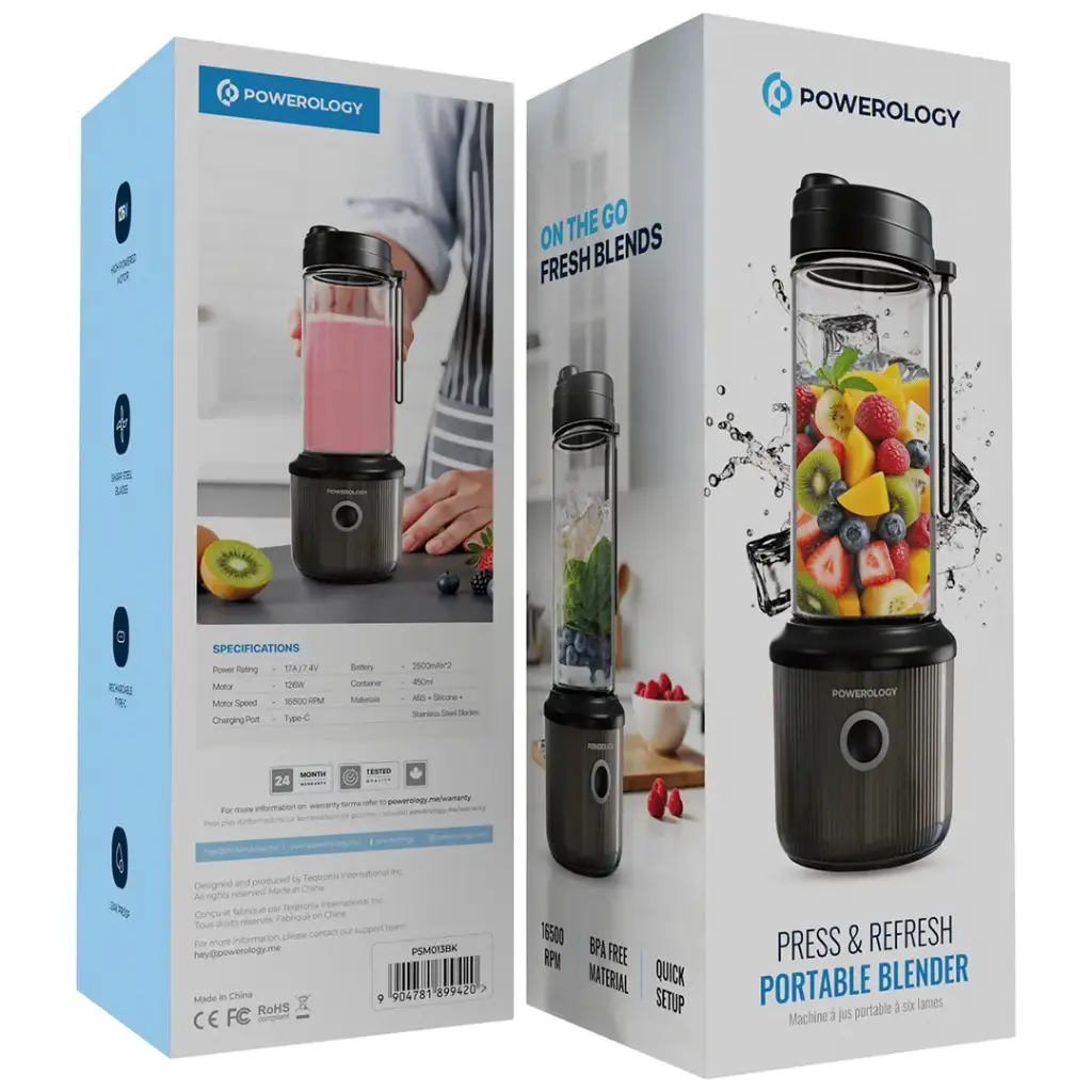 POWEROLOGY PRESS AND REFRESH PORTABLE BLENDER BLACK PSM013BK - Image 2
