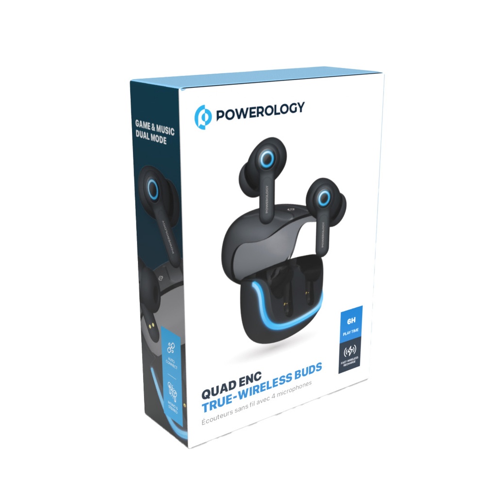 POWEROLOGY QUAD ENC TRUE WIRELESS BUDS BLACK PWLAU005BK - Image 4