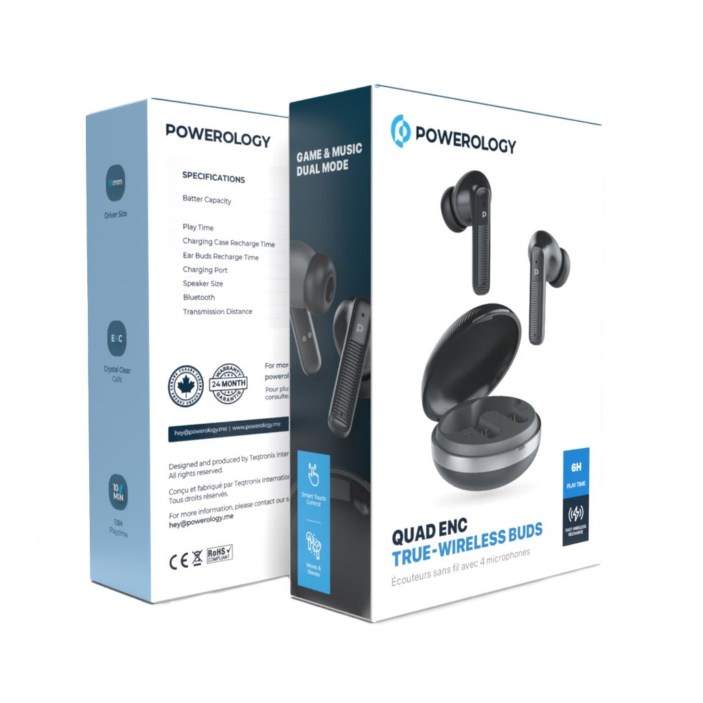 POWEROLOGY QUAD ENC TRUE WIRELESS BUDS BLACK PWLAU006BK - Image 2