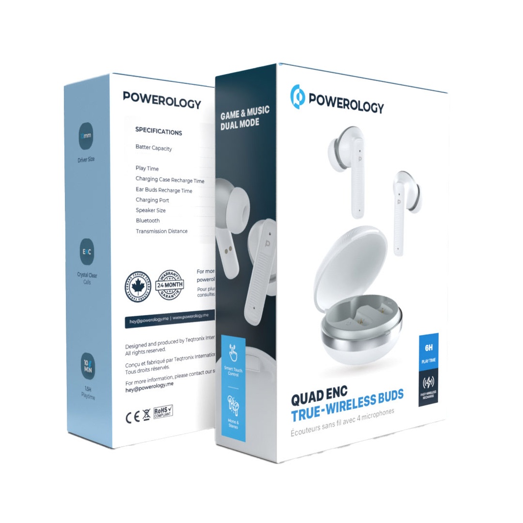 POWEROLOGY QUAD ENC TRUE WIRELESS BUDS WHITE PWLAU006WH - Image 2