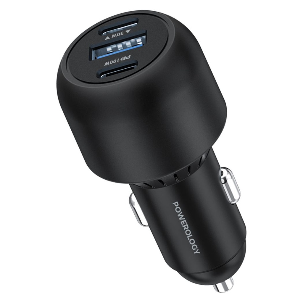 POWEROLOGY ULTRA QUICK DUAL USB C WITH USB A CAR CHARGER 130W BLACK - Image 3
