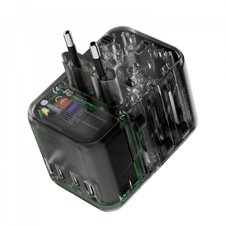 POWEROLOGY UNIVERSAL MULTI-PORT TRAVEL ADAPTER PD 65W- TRANSPARENT - Image 2