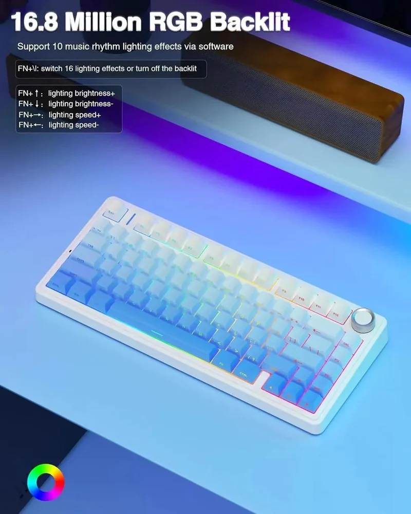 AULA 75 KEYS RGB 75% MECHANICAL GAMING KEYBOARD WHITE GRADIENT BLUE PAPER SWITCH - Image 3
