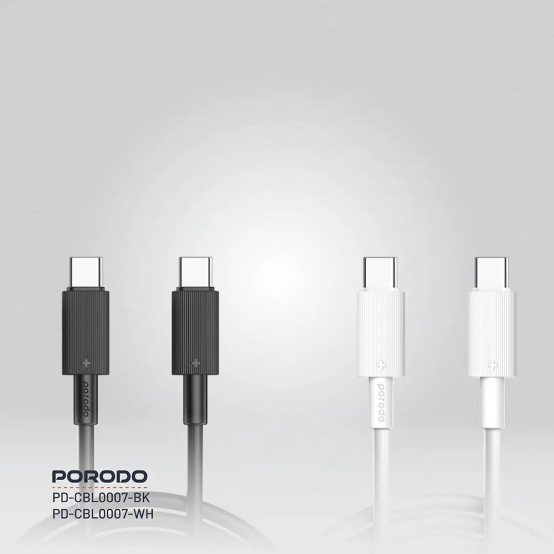 PORODO USB C TO USB C DURABLE CHARGING CABLE PD60W 1.2M WHITE PD-CBL0003-WH - Image 2