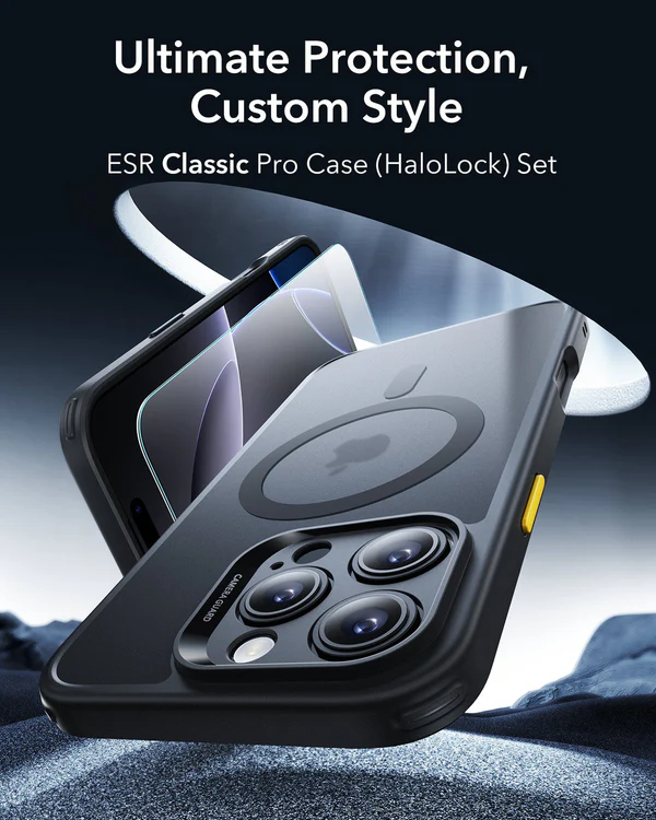 ESR IPHONE 16 PRO CLASSIC SERIES PRO CASE HALOLOCK MAGSAFE CASE WITH SCREEN PROTECTOR FROSTED BLACK - Image 5