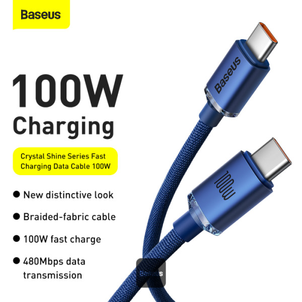 BASEUS CRYSTAL SHINE 20W TYPE C TO LIGHTNING CABLE 2M BLUE - Image 3