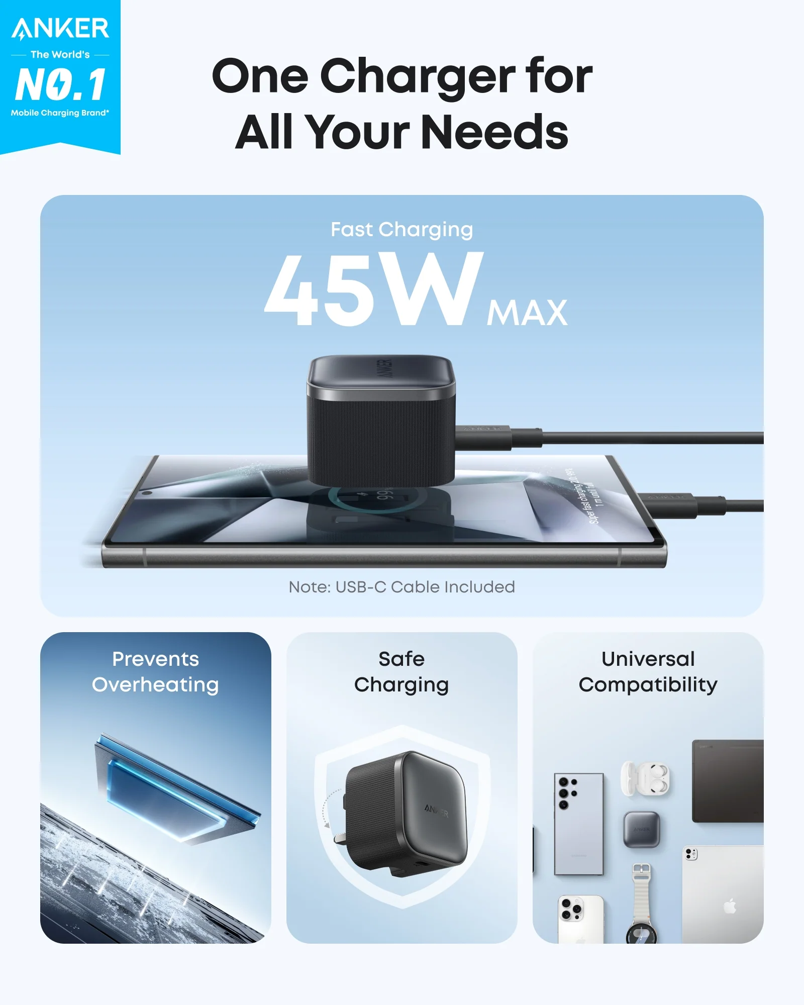 ANKER NANO 45W USB-C CHARGER BLACK A2692K11 - Image 3