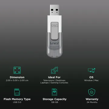 LEXAR JUMPDRIVE 128GB USB 3.0 SPEED UP TO 100 MB/S FLASH DRIVE V100 LJDV100-128GABGY - Image 2