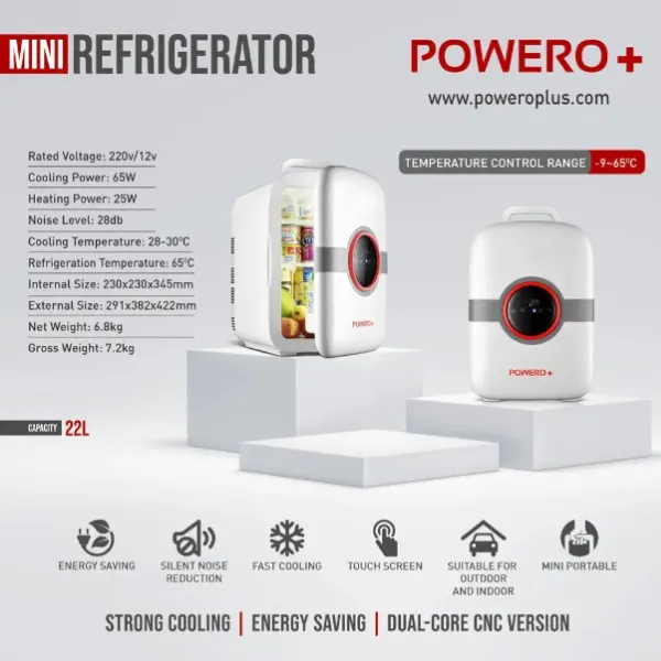 POWERO PLUS DUAL CORE MINI REFRIGRATOR 22L GRAY K22-2 - Image 6