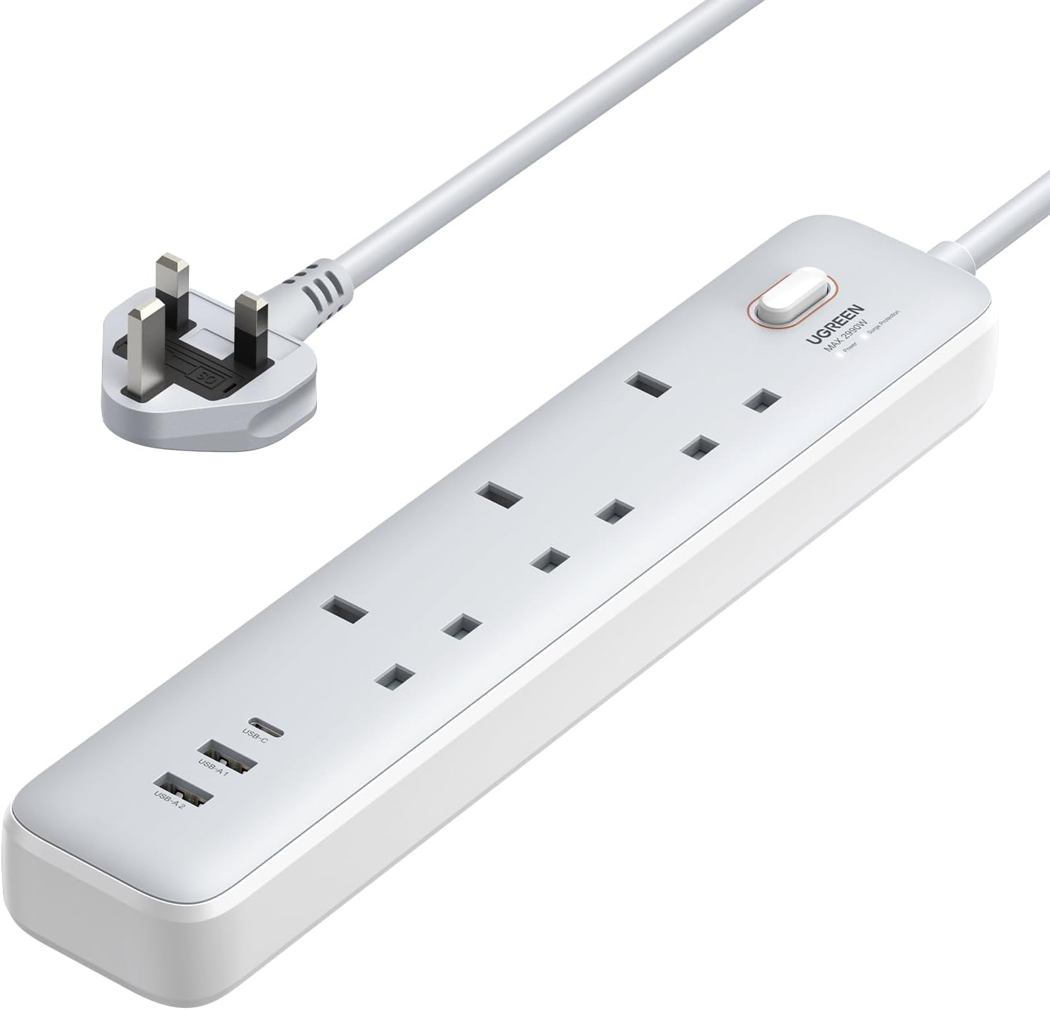 UGREEN 3 AC POWER STRIP WITH MASTER SWITCH (2A1C) 30W WHITE 15461 - Image 2