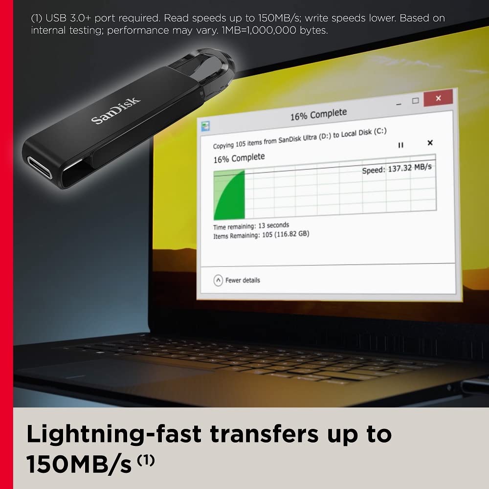 SANDISK ULTRA USB 128GB TYPE C SPEED UP TO 150MBPS FLASH DRIVE SDCZ460-128G-G46 - Image 4