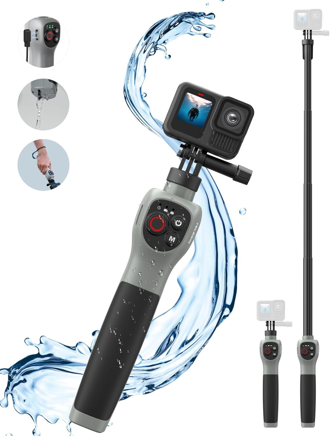 TELESIN GOPRO HERO 12 UNDER WATER SELFIE STICK WITH REMOTE CONTROL GP-WBT-001 - Image 9