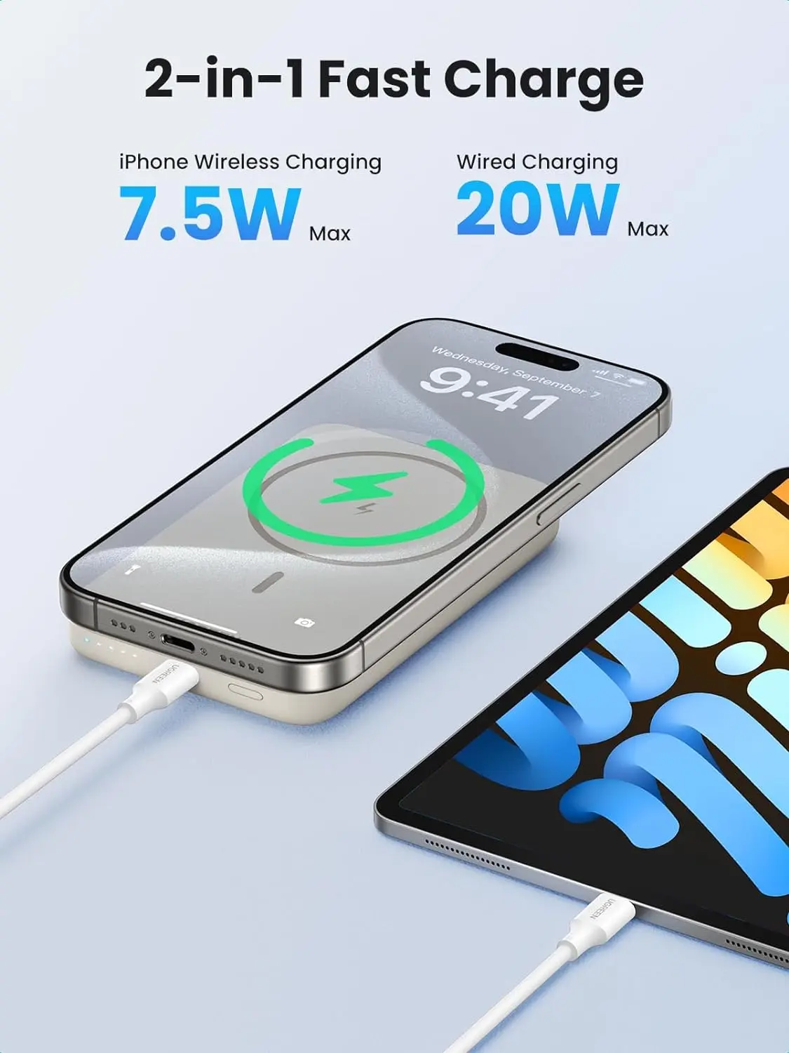 UGREEN NEXODE 10000MAH MAGNETIC WIRELESS POWER BANK WHITE 35341B - Image 4