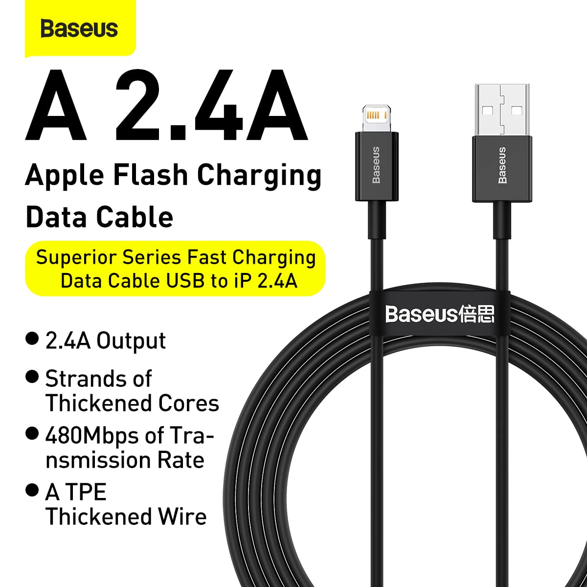 BASEUS USB TO MICRO 2A DATA CABLE 1M BLACK - Image 3