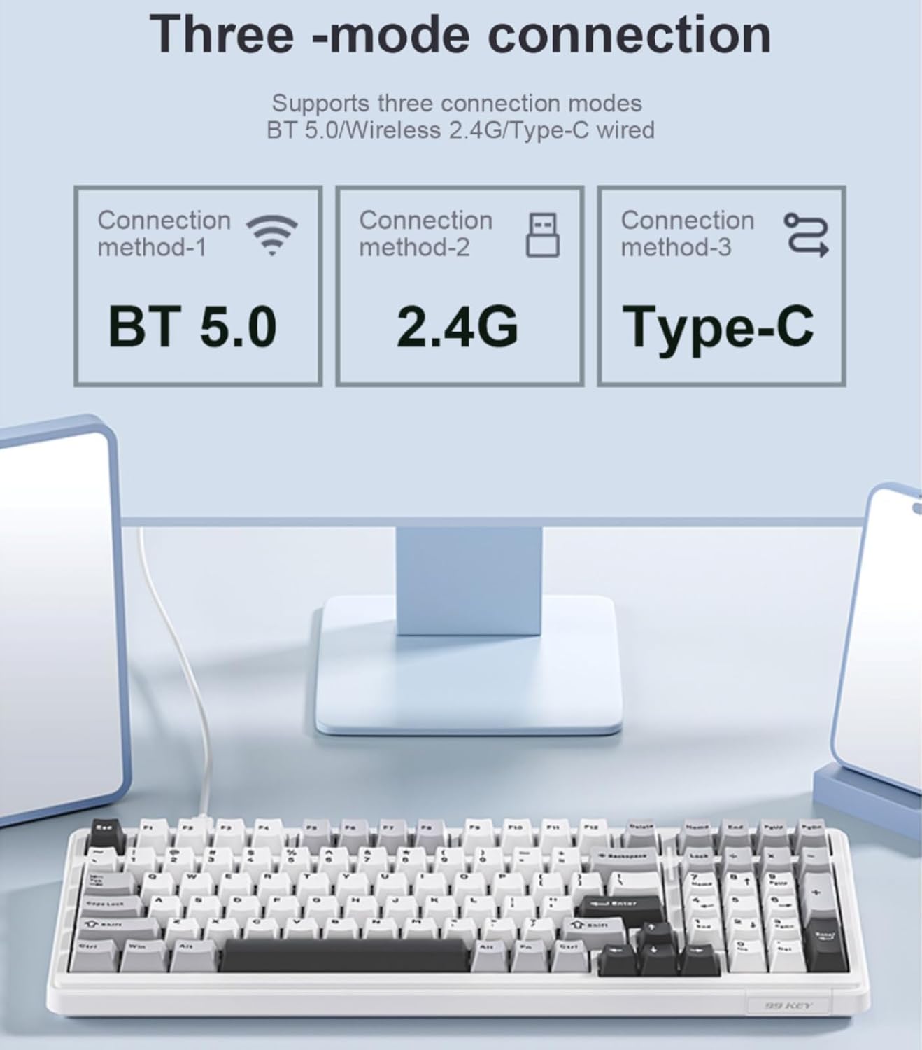 AULA 99 KEYS RGB 98% MECHANICAL GAMING KEYBOARD TRI-MODE KNOB STAR VECTOR SWITCH BK-GRY-GRN F99 PRO - Image 2