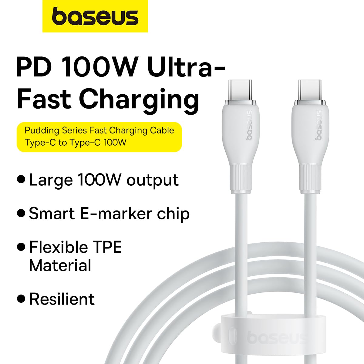 BASEUS PUDDING SERIES USB TO TYPE C 100W CABLE 2M WHITE - Image 8